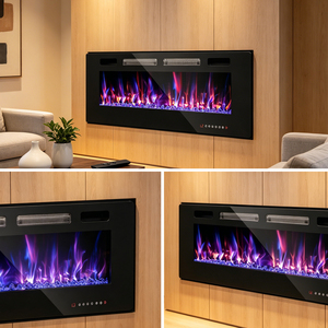 Cheminée <span class=keywords><strong>électrique</strong></span> décorative 3D intégrée de 72 pouces OEM/ODM, 12 couleurs de flammes, 750 W - Product Image 3