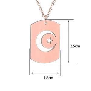 Collana con stella con mezzaluna quadrata in acciaio inossidabile per uomo e donna con ciondolo in amuleto islamico spirituale gioiello religioso turco - Product Image 3