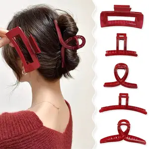 Red Hair Claws For Women Geometry Hairclips Shark Clamps Ponytail Holder Bangs Hairpin Fashion Headpiece Jewelry Gifts Wholesale