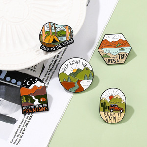Épingles en gros Metalicos série de tourisme de plein air épingle en émail dur doux laiton imprimé numérique montagne rivière <span class=keywords><strong>lac</strong></span> conception broche broche - Product Image 2