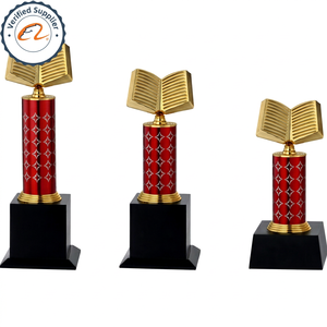 POOJA GIFT CORPORATION Die Casting Metal Book Trophy Red Column Gold Plating Portable Engraving for Academic Awards Model 618 - Product Image 1