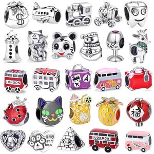 Breloques en argent sterling S925 en forme de citrouille et de voiture, mignonnes, pour animaux de compagnie, prêtes à être expédiées en gros par le fabricant, pour bracelets DIY - Product Image 1