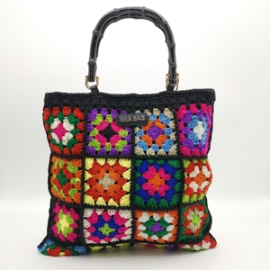 Bolso <span class=keywords><strong>de</strong></span> Mano <span class=keywords><strong>de</strong></span> Paja Tejida a Crochet HIFA, Bolso Tote <span class=keywords><strong>de</strong></span> Lana <span class=keywords><strong>con</strong></span> Asa <span class=keywords><strong>de</strong></span> <span class=keywords><strong>Madera</strong></span> - Product Image 2