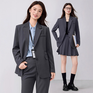 Women's Grey Suit <b>Set</b> Polyester Fabric Anti-Wrinkle <b>Office</b> Lady Spring Full Sleeve Professional Wear - Product Image 1