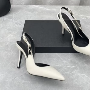 Sandales de luxe pour femmes à talons aiguilles, en cuir véritable, à bout pointu, avec boucle, rehaussantes, sexy, de marque - Product Image 1