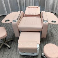 Fauteuil de pédicure spa électrique de luxe rose avec bassin LED, jets de massage et station VIP inclinable électrique