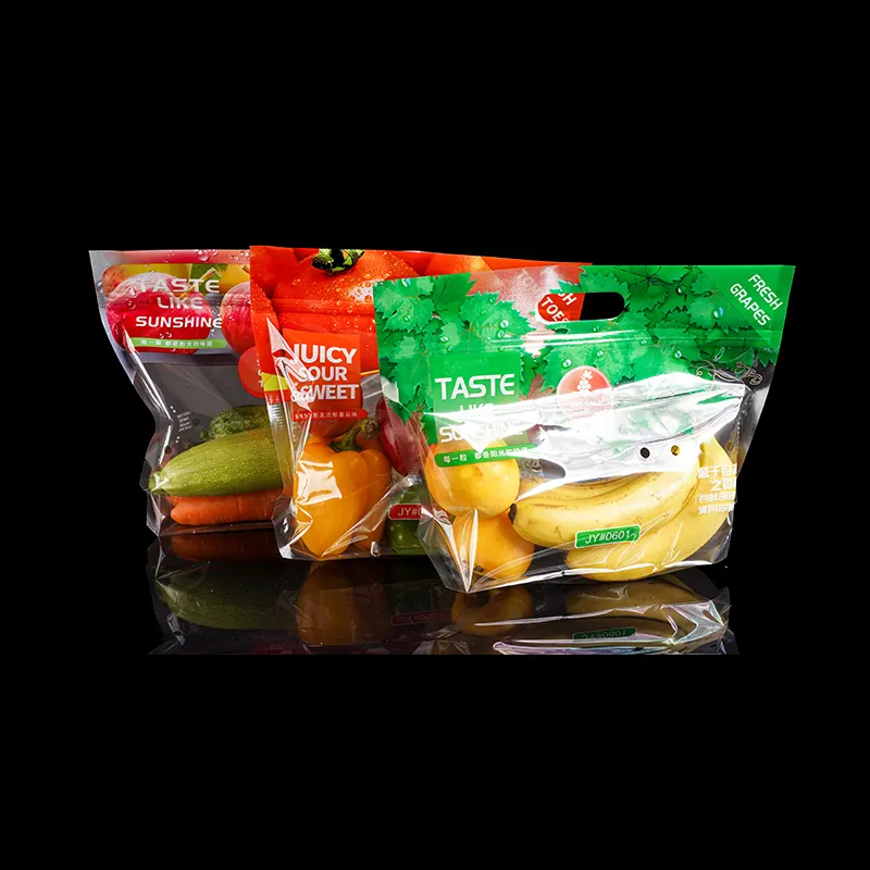 Bolsa de embalaje de frutas y verduras transparente reutilizable de alta calidad con agujero