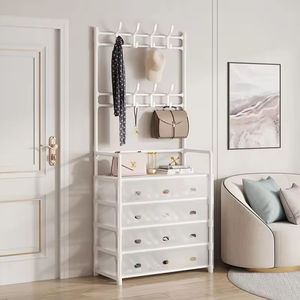 5段式コート＆シューズラック、防塵カバー付き、クローゼット、玄関、リビングルーム用フック付きシューズオーガナイザー - Product Image 1