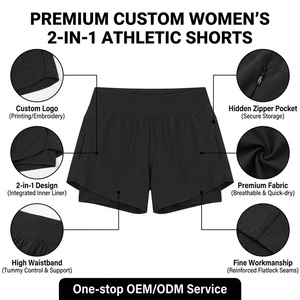 Shorts Deportivos de Cintura Alta Transpirables con Logotipo Personalizado, Botones en el Cinturón, Bolsillos de Fácil Acceso, Diseño de Doble Capa para Mujer - Product Image 3
