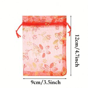 Pochette en organza estampée à chaud, imprimé Bauhinia, sacs cadeaux avec cordon de serrage 9x12cm, pochette pour bijoux et bonbons pour cadeaux de mariage - Product Image 4