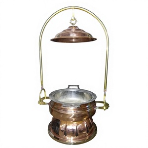 Plat à chafing en cuivre avec couvercle, fait main, style chinois traditionnel, pot rond, chauffe-plats de cuisine, récipient chauffable - Product Image 1