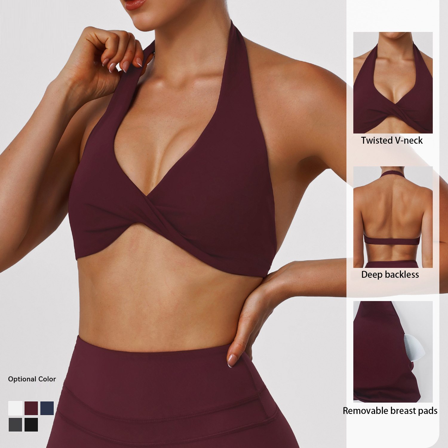Breathable Fashionable Sexy Yoga Bra with Lace-Up Back and Neckline High-Stretch Quick-Dry Running Fitness Sports Knot Bra