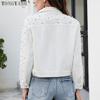 TONGYANG Eropa dan Amerika Serikat jaket Denim paku keling pengeboran berat baru jaket Denim wanita lengan panjang mode tipis longgar Korea.