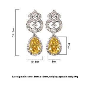 Boucles d'oreilles pendantes élégantes de haute qualité en cuivre écologique, taille poire 8*12mm, serties de zircons multicolores, style statement - Product Image 2