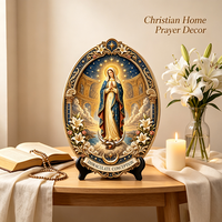 Placca in Resina Personalizzata della Vergine Maria con Incisione 3D e Stampa UV, Oggetto Religioso Cattolico Ovale per Decorazione Murale