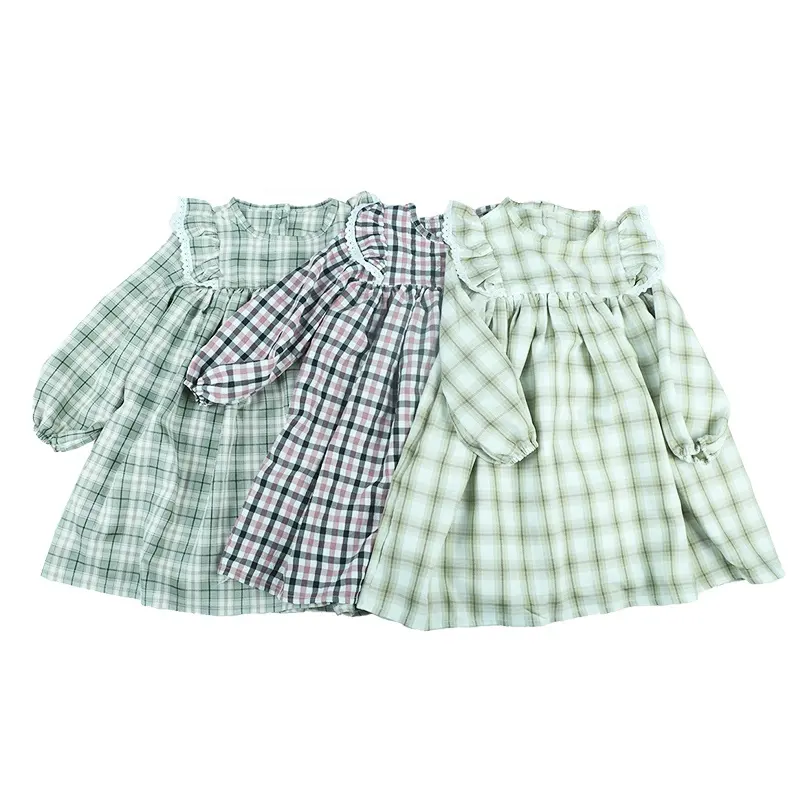 Cute Baby Girls Plaid Dress Knee Length Casual Dress Home Wear For Little Girl High Waist Dresses