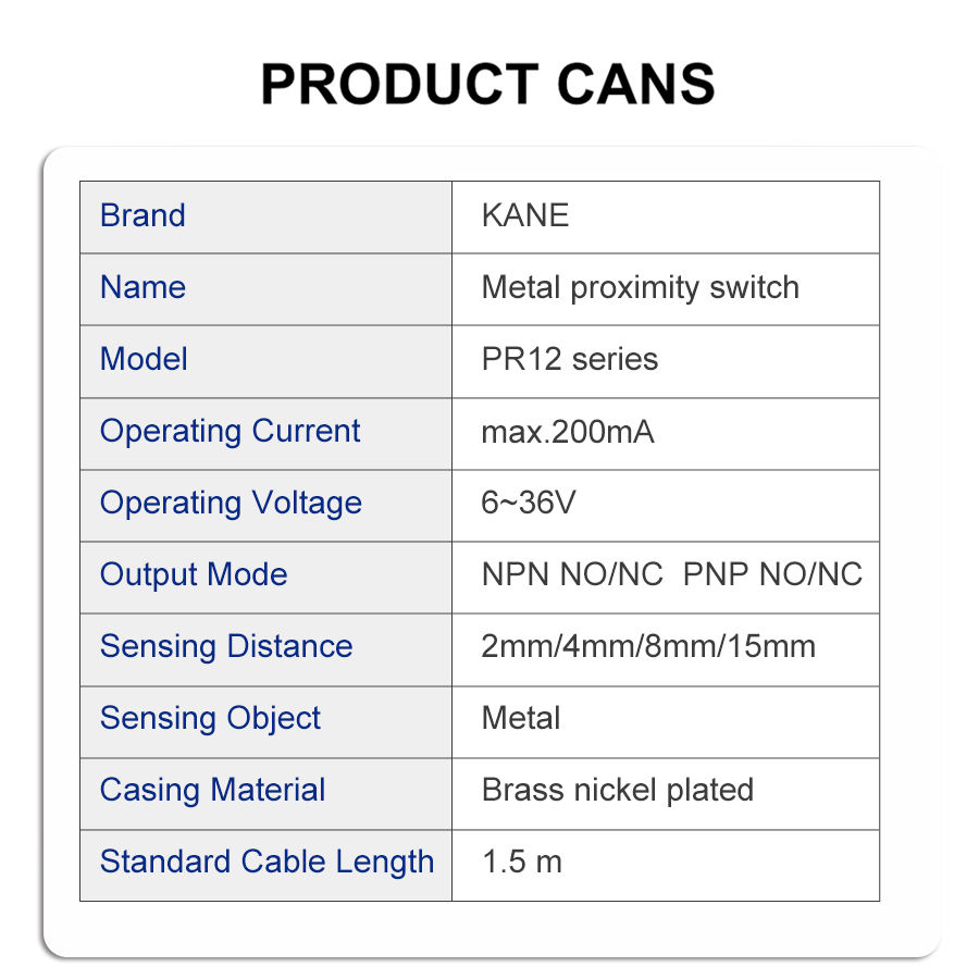KANE PR18 M18 Flush DC NPN PNP NO NC M8 M12 M30 1-15mm Detection Distance Three-wire Metal Inductive Proximity Sensor Switches