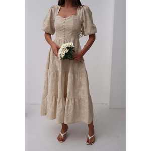 Vestido de Verano Sexy Beige de Tela Mixta al por Mayor con Botones Decorativos y Mangas Abullonadas Talla Única para el Día a Día y Días Festivos - Product Image 2