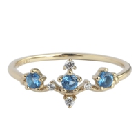 Bague de mariage R037 en argent sterling 925 plaqué or 14 carats, taille princesse, pour femme, sertie de trois zircons bleus, simple, élégante, rétro, petite