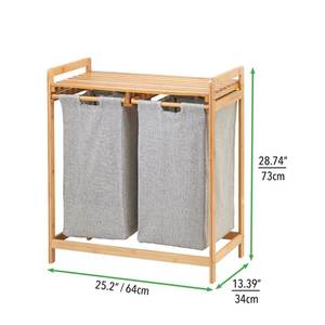 <span class=keywords><strong>Panier</strong></span> à linge en bambou avec deux compartiments, <span class=keywords><strong>panier</strong></span> à linge à deux sections avec sacs coulissants amovibles, étagère, <span class=keywords><strong>panier</strong></span> à linge en bois - Product Image 5