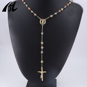 Gran oferta, collar de <span class=keywords><strong>Rosario</strong></span> en forma de Y con cuentas de Virgen Guadalupe, cadenas cruzadas de latón católico, regalo religioso cristiano - Product Image 6