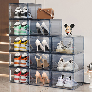 Contenedor de almacenamiento de caja de zapatos acrílica frontal de zapatillas apilables con logotipo personalizado transparente - Product Image 1