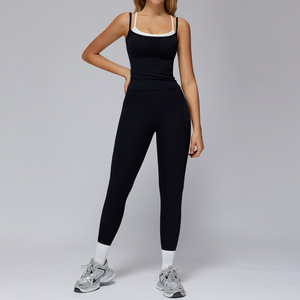 Nouvel ensemble de yoga ajusté à séchage rapide, <span class=keywords><strong>soutien</strong></span>-<span class=keywords><strong>gorge</strong></span> de sport à manches courtes, débardeur et leggings, ensemble de course et de sport pour femmes - Product Image 5