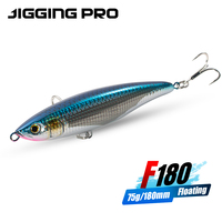 Jigging Pro 75g 180mm Simulation en plastique crayon de pêche leurre avec crochet aigu pointu flottant dur Stickbait leurre appât artificiel