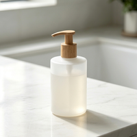 Botol Kaca Silinder Minimalis Bening/Buram Kosong untuk Penyimpanan Serum Perawatan Kulit Minyak Esensial dengan Tutup Kayu Bambu untuk Rumah