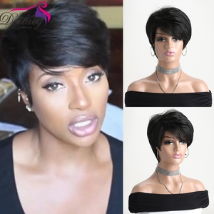 2026 New Arrival Synthetic Non Lace Machine Made <strong>Wig</strong> Black Color <strong>Pixie</strong> Cut Short bob with Fringe <strong>Wigs</strong> - Product Image 2