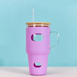 Gobelet en verre de 32 oz pour voiture avec poignée et manchon en silicone avec paille pour une consommation facile - Product Image 2