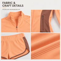Ensemble de sport deux pièces personnalisé pour femme : veste zippée à manches longues color block et short taille haute pour l'entraînement en salle de sport