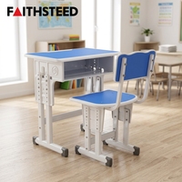 Ensemble bureau et chaise d'étude pour enfants bleu lime avec plateau à crayons, rangement ouvert et hauteur réglable pour la salle de classe des enfants