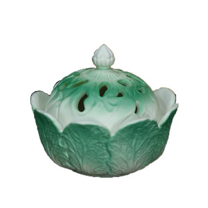Quemador de incienso de cerámica con forma de repollo, hecho a mano, decoración aromática para sala de té Dehua - Product Image 5