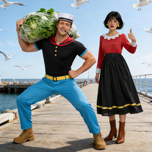 Costume de couple <span class=keywords><strong>Popeye</strong></span> <span class=keywords><strong>et</strong></span> <span class=keywords><strong>Olive</strong></span> Oyl - Tenue de cosplay rétro de <span class=keywords><strong>dessin</strong></span> <span class=keywords><strong>animé</strong></span> - Ensemble de fête sur le thème des marins - Product Image 2