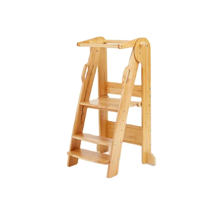 Houten Kinderen Staande Leren Toren Ladder Stoel Houten Opvouwbare Keuken Helper Stap Kruk Ladder Voor Peuters Aangepaste Logo