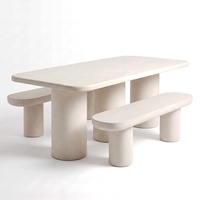 Ensemble de table et bancs de jardin en micro-ciment moderne, table à manger extérieure, mobilier de jardin minimaliste