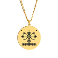 Collier pendentif en acier inoxydable avec symboles voodoo veve sigil charme vodou lwa loa gravure au laser amulette talisman