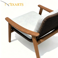Canapé d'extérieur moderne et durable en rotin PE, une place, avec structure en teck massif, chaise longue de jardin et de terrasse