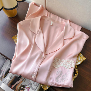 <span class=keywords><strong>Pigiama</strong></span> Stile <span class=keywords><strong>Camicia</strong></span> in Seta Ghiaccio per Primavera ed Estate, Abbigliamento da Casa, Indossabile Anche Fuori Casa, <span class=keywords><strong>Camicia</strong></span> da Notte Femminile di Alta Gamma Decorata con Strass - Product Image 3