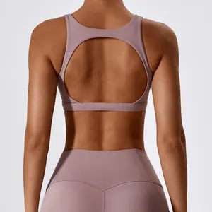 Sutiãs esportivos para mulheres, sutiã sem costura sexy respirável para academia e fitness, com gola redonda e logotipo personalizado, ideal para ioga