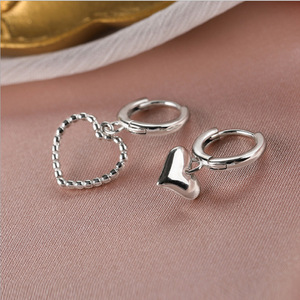 S925 Asymmetrical Heart <b>Hoop</b> <b>Earrings</b> Tibetan <b>Silver</b> Dangle <b>Earrings</b> For Women Gift Fashion Jewelry - Product Image 2