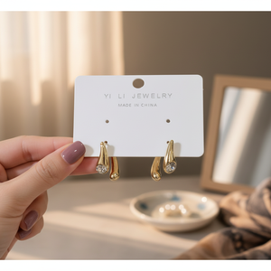 Ingrosso gioielli di moda messicano prugna orecchini in ceramica placcato oro donna abbigliamento quotidiano geometrico a forma di cuore classico perla - Product Image 3