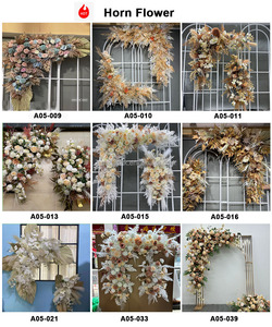 LEDA Chemin de table en pampas et pivoines blanches faites à la main, couleur marron clair, pour décoration murale élégante de toile de fond de mariage - Product Image 5