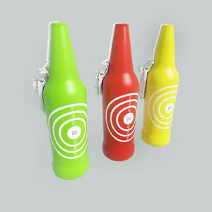 Plastic shatterproof bottle with hanging rope as shooting targets