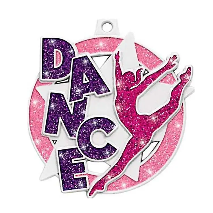 Custom 3D Sports Bronze Metal Medal Zinc Alloy Glitter Dancing Award Metal with Sublimation Ribbon