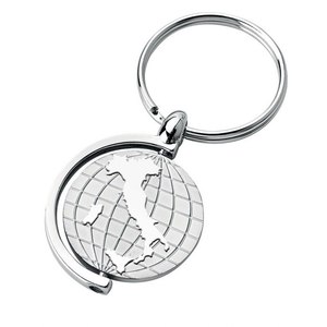 <b>Rotating</b> <b>Globe</b> Keychain Italy Map Design Silver Metal Key Ring Travel Gift - Product Image 1