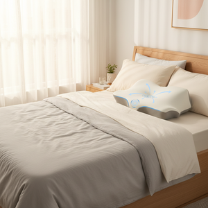 Oreiller en mousse à mémoire de forme à récupération lente personnalisable, design moderne, soulagement des douleurs cervicales, anti-bactérien, anti-acariens, ergonomique, marine/solide - Product Image 5