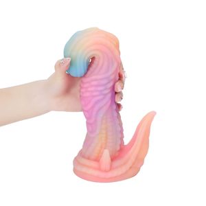 Glow Monster Regenboog Buitenaardse Dildo Jongen Seksspeeltje Mannelijke Dildo Anale Vrouwelijke Plezier Speelgoed Siliconen - Product Image 4