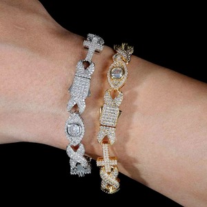 Premium B2B Wholesale VVS1 Moissanite Hamsa Eye Cross Cuban <b>Bracelets</b> S925 Silver 18K Gold Plated Bezel Set Hip Hop Jewelry - Product Image 3